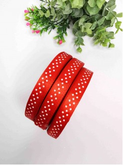 Лента атласная в горошек 1см. бобина 22-23метра (красный)